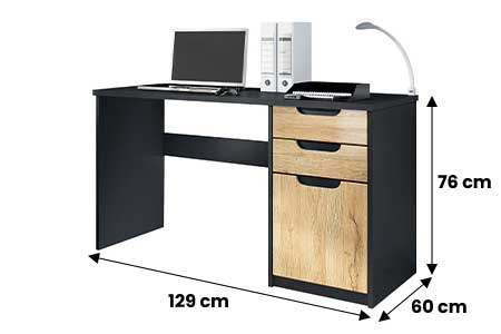 Meuble bureau chêne et noir avec rangements