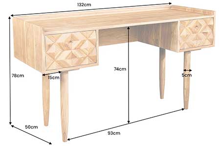 Dimensions détaillées du bureau massif