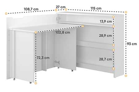 Dimensions détaillées du bureau compact