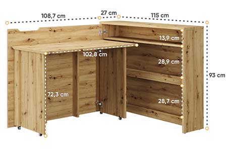 Dimensions détaillées du bureau compact