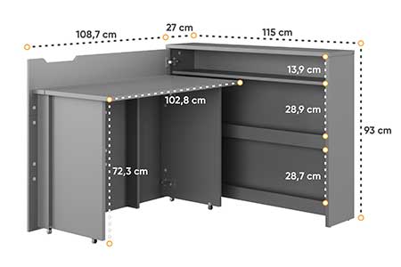 Dimensions détaillées du bureau compact