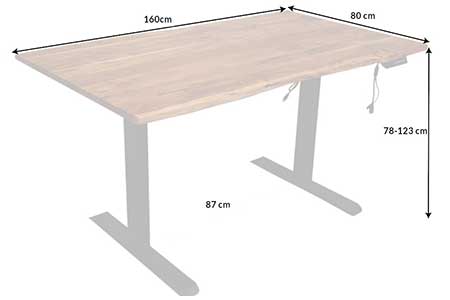 Dimensions détaillées du bureau réglable en hauteur