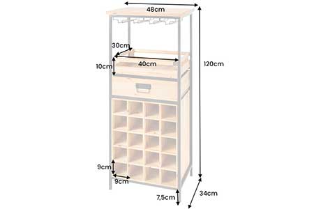 Dimensions du casier à vin bois et métal