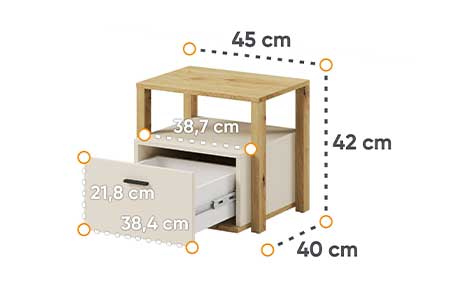 Table de chevet enfant 1 tiroir beige et chêne - Cbc-Meubles