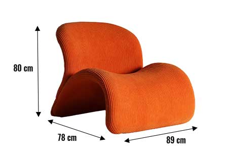 Dimensions détaillées canapé orange côtelé