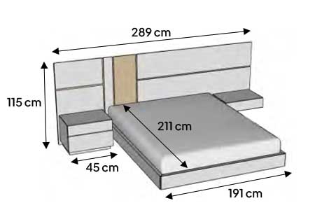 Dimensions détaillées du lit design à led