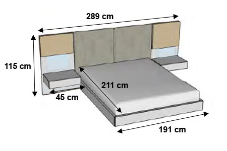 Dimensions détaillées du lit design à led