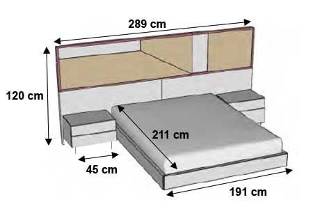 Dimensions détaillées du lit contemporain à led