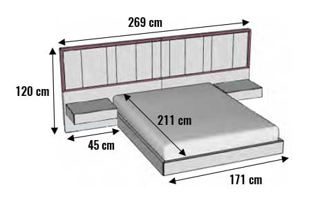 Dimensions détaillées du lit design à led