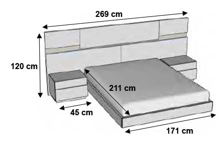 Dimensions détaillées du lit contemporain à led