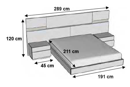 Dimensions détaillées du lit contemporain à led