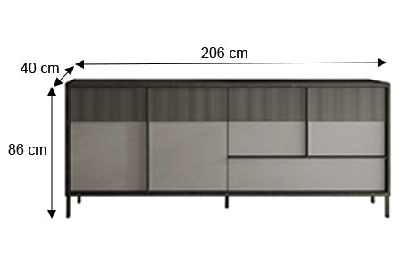 Dimensions détaillées du long buffet gris