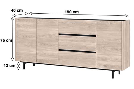 Dimensions détaillées du buffet 3 portes et 3 tiroirs