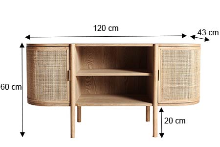 Dimensions du meuble de rangement bois rotin