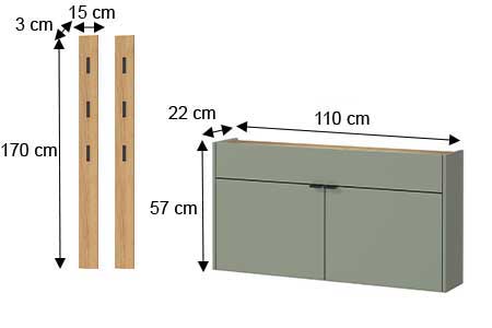 Dimensions détaillées du meuble d'entrée