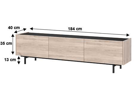 Dimensions détaillées du meuble tv 3 portes abattantes