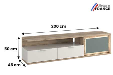 Meuble tv 2 tiroirs et 1 porte à LED