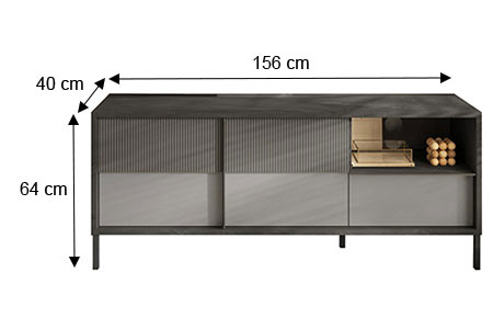 Dimensions détaillées du meuble tv gris