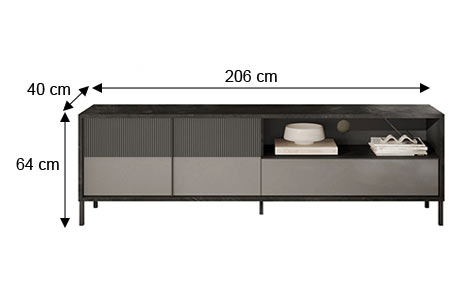 Dimensions détaillées du long meuble tv gris