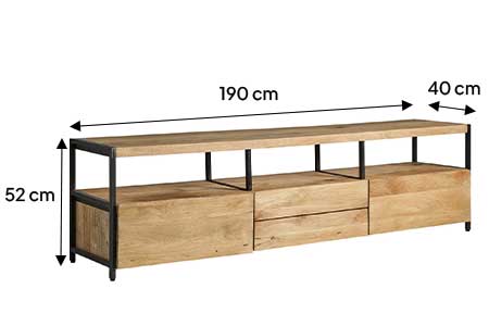 Dimensions détaillées du meuble tv industriel