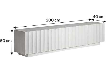 Dimensions détaillées du meuble tv en résine blanche