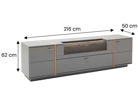 Dimensions détaillées du meuble tv gris et chêne
