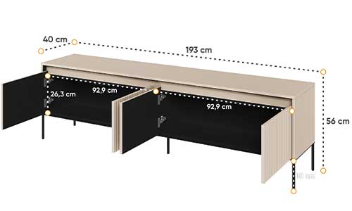 Dimensions détaillées du meuble tv