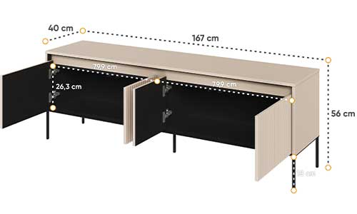 Dimensions détaillées du meuble tv