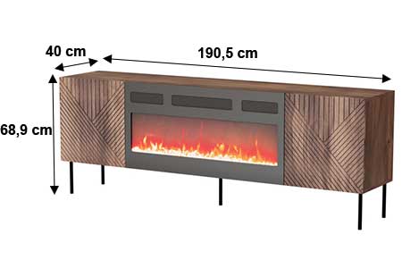 Dimensions détaillées du meuble tv cheminée électrique