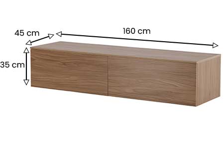 Dimensions détaillées du meuble télé suspendu