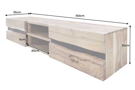 Meuble tv suspendu en bois d'acacia