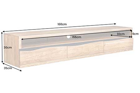 Meuble tv suspendu en bois d'acacia