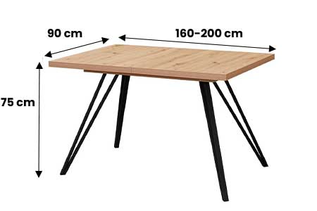 Table à manger extensible chêne et pieds métal noir