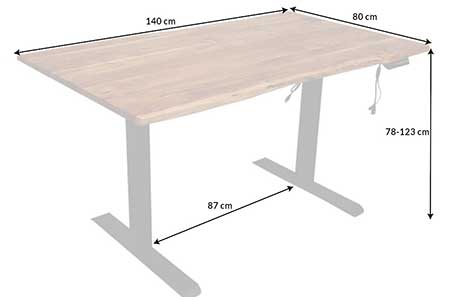 Dimensions détaillées du bureau réglable en hauteur