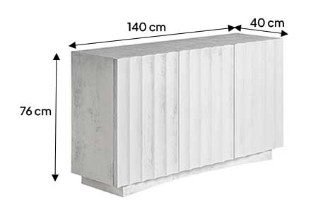Dimensions détaillées du buffet en résine blanche