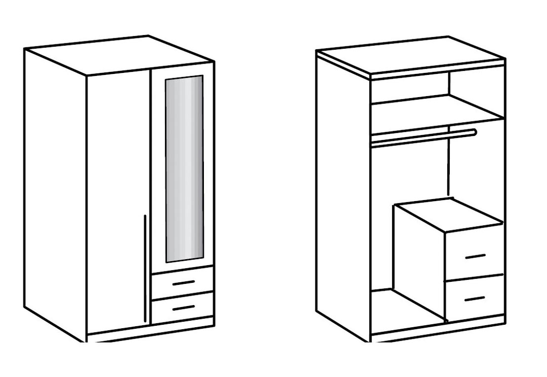 Armoire 2 portes blanche et chêne avec miroir