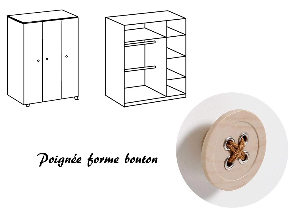 Armoire de chambre enfant 3 portes