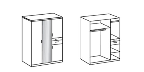 Vue intérieure de l'armoire 4 portes