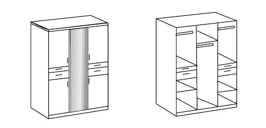 Vue intérieure de l'armoire 5 portes