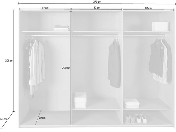 Dimensions détaillées de l'armoire 270 cm