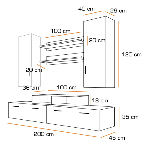 Détail de l'ensemble tv led Marty