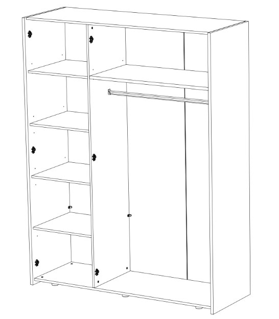 Vue détaillée de l'armoire 3 portes