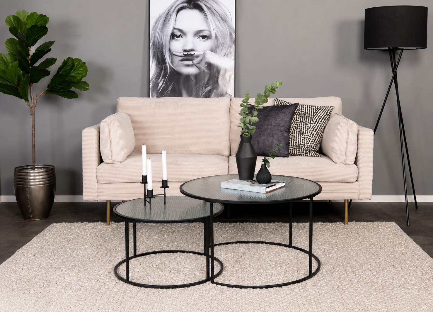 Canapé 3 places Boom velours côtelé beige 203 cm