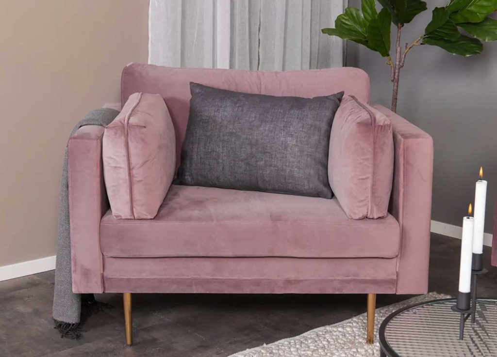 Fauteuil de salon velours rose moderne