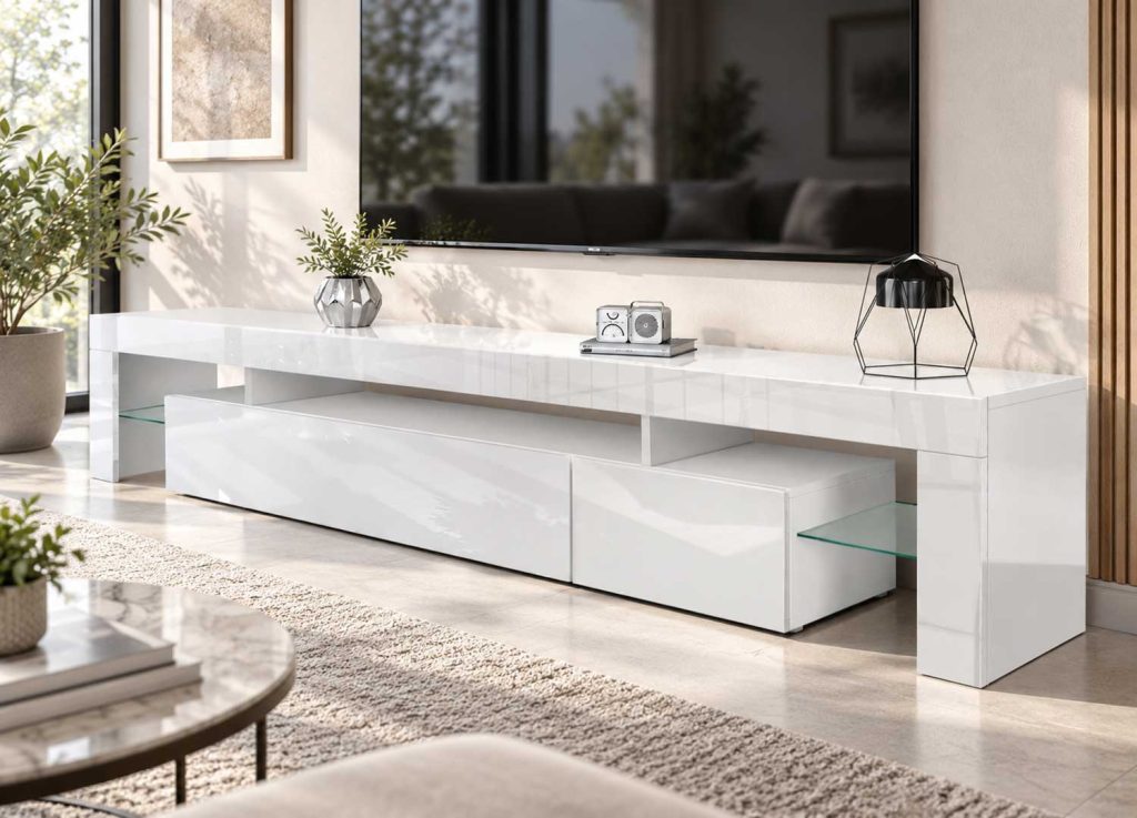 Banc TV moderne blanc laqué