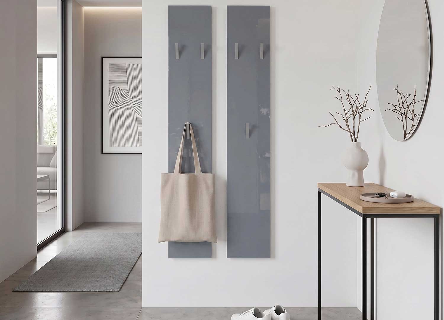Porte-manteau mural ISA gris laqué avec 8 patères pour manteaux et accessoires