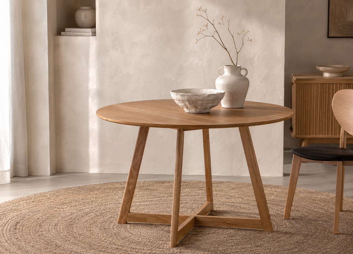 Table ronde allonge chêne clair