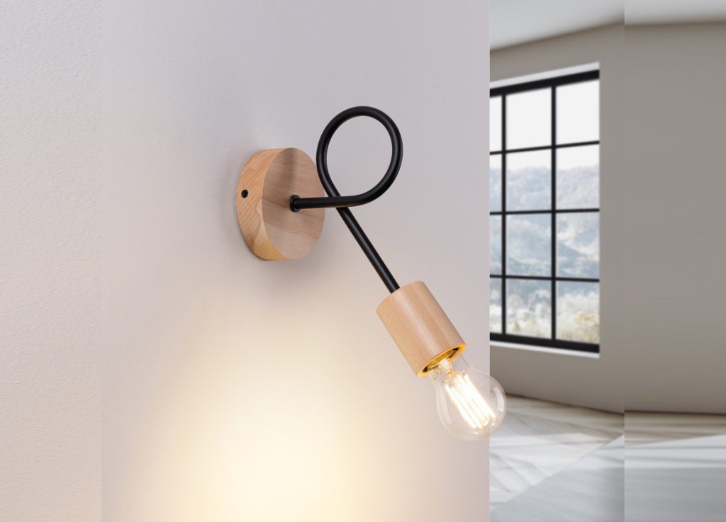 Applique murale EMBER noire et bois naturel