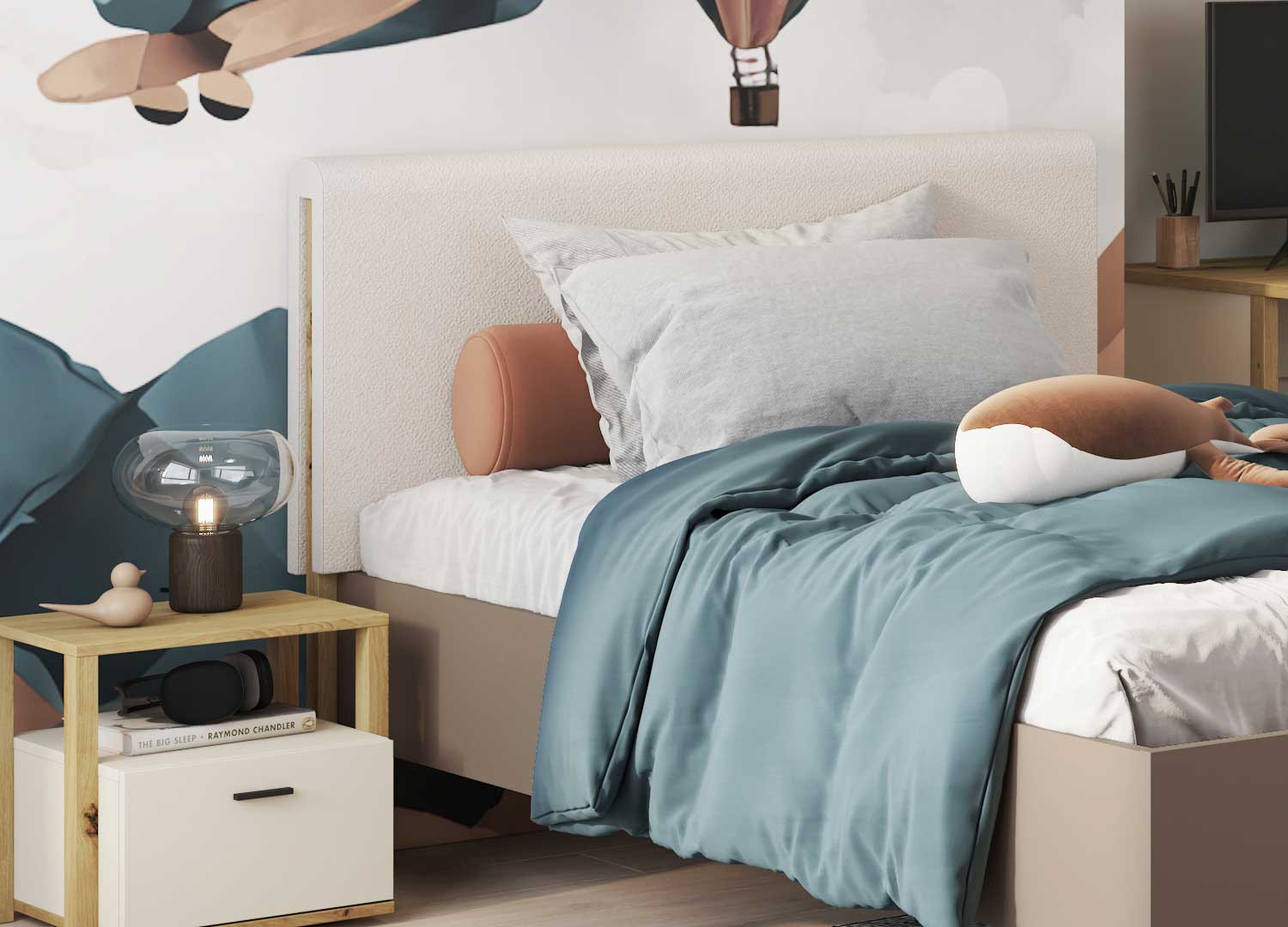 Appui-tête pour tête de lit 90 cm tissu beige
