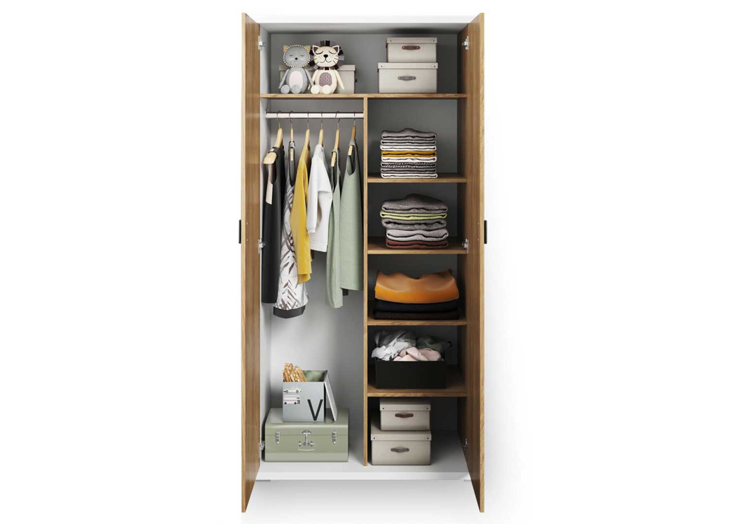 Armoire 2 portes blanche et chêne